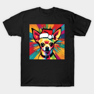 Chihuahua Wearing A Santa Hat Pop Art Puppy T-Shirt